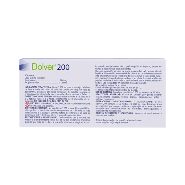 DOLVER 200 IBUPROFENO 200MG 10TABS - Imagen 2