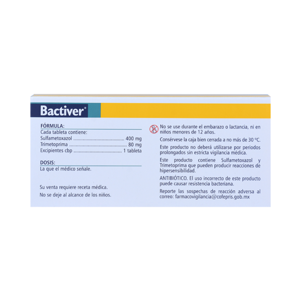 BACTIVER TRIMETOPRIMA/SULFAMETOXAZOL 20TABS - Imagen 3