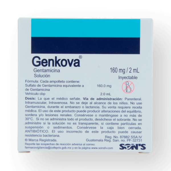 GENKOVA GENTAMICINA 160MG/2ML 5AMP SOL - Imagen 2